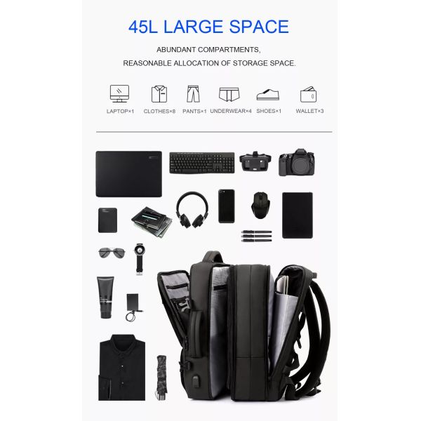 Обратимый течебезопасный рюкзак дела случайный расширяемый с портом USB