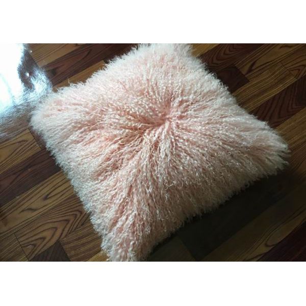 Mongolian fur pillow TIBETAN MONGOLIAN SHEEPSKIN FUR CUSHION BLACK - 45cm