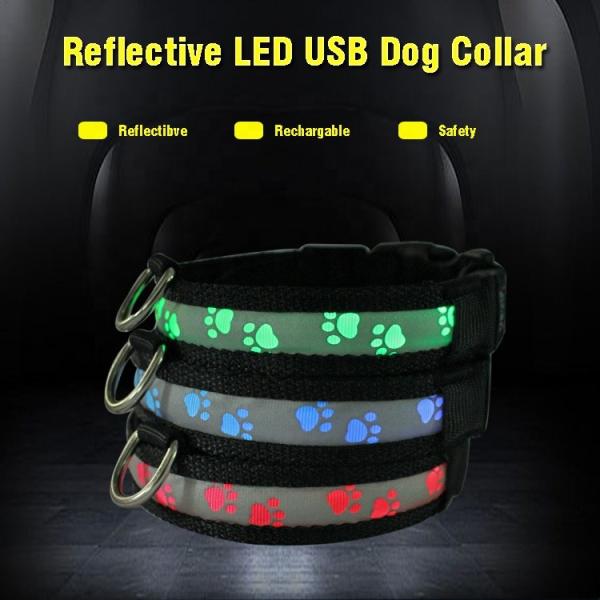 C903 Factory Supply Wholesale Waterproof Custom Nylon Webbing Logo Printed Flashing Led Dog Collar for Pet Safety