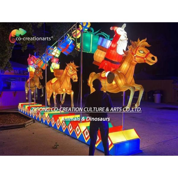 Фонарик Zigong подарочной коробки смолы лошади Санта украшения рождества для парка атракционов