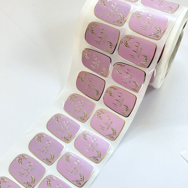Custom Embossed Logo Gold Aluminum Stamping Pink Sticker 50ml Candle Sticker Perfume Glass Bottle Label Sticker 3d 2025