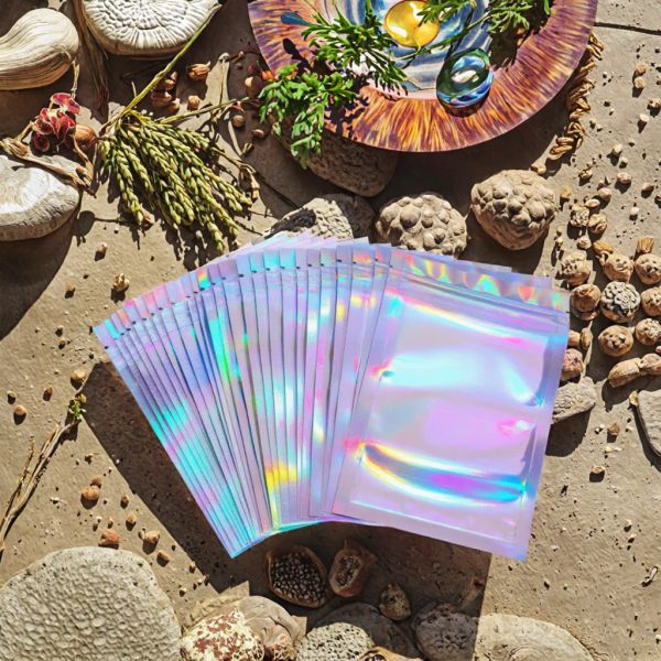 Custom Perforated Heat Seal Zipper Self-Sealing Moisture Proof Holographic Pouch for Jewelry Phone Cases  Packaging