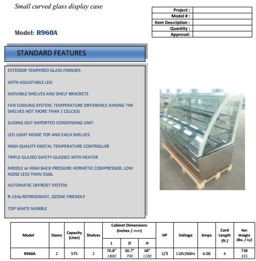 Professional refrgierated cake display glass bakery display cabinet  with CE/ETL for bakery shop