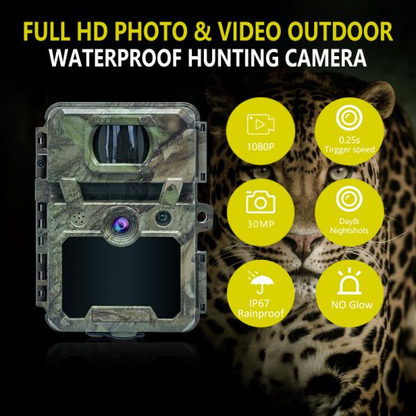 ミニワイヤレス野生生物偵察カメラ 30MP カモフラージュ IP66 防水とPIR 狩猟とセキュリティ機能