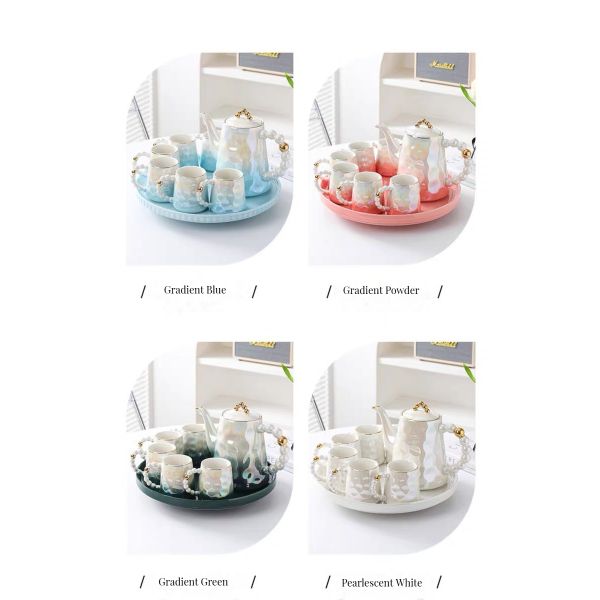 1300ml Volume Pink Pearl Shell Ceramic Coffee Mug and Saucer Set with Modern Chic Design
