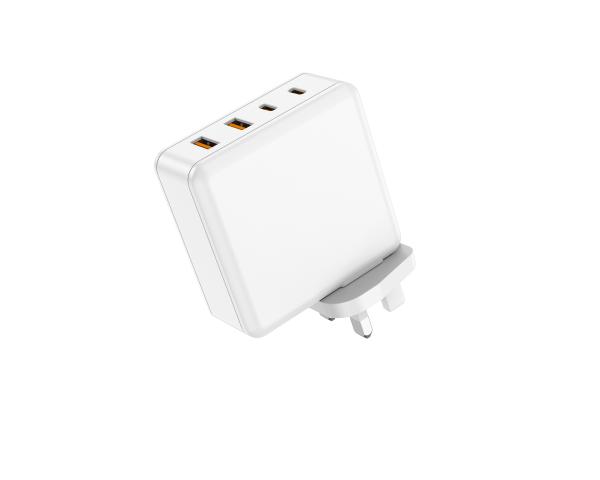 Chargeur murale GaN à quatre ports de haute qualité de 100 W avec 2 ports USB-C (100 W, 18 W) et 2 ports USB-A (12 W) avec PD pour ordinateurs portables