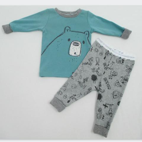 Cotton 1x 1 Rib Baby Boy 2pcs Set O Neck Collar Ribbed Pyjama Set