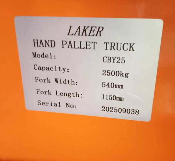 Euro Pallet Stable Load Bearing 2.5 Tons Hand Pallet Truck 550 Mm Width 1150 Mm Fork Length Double Nylon Wheels