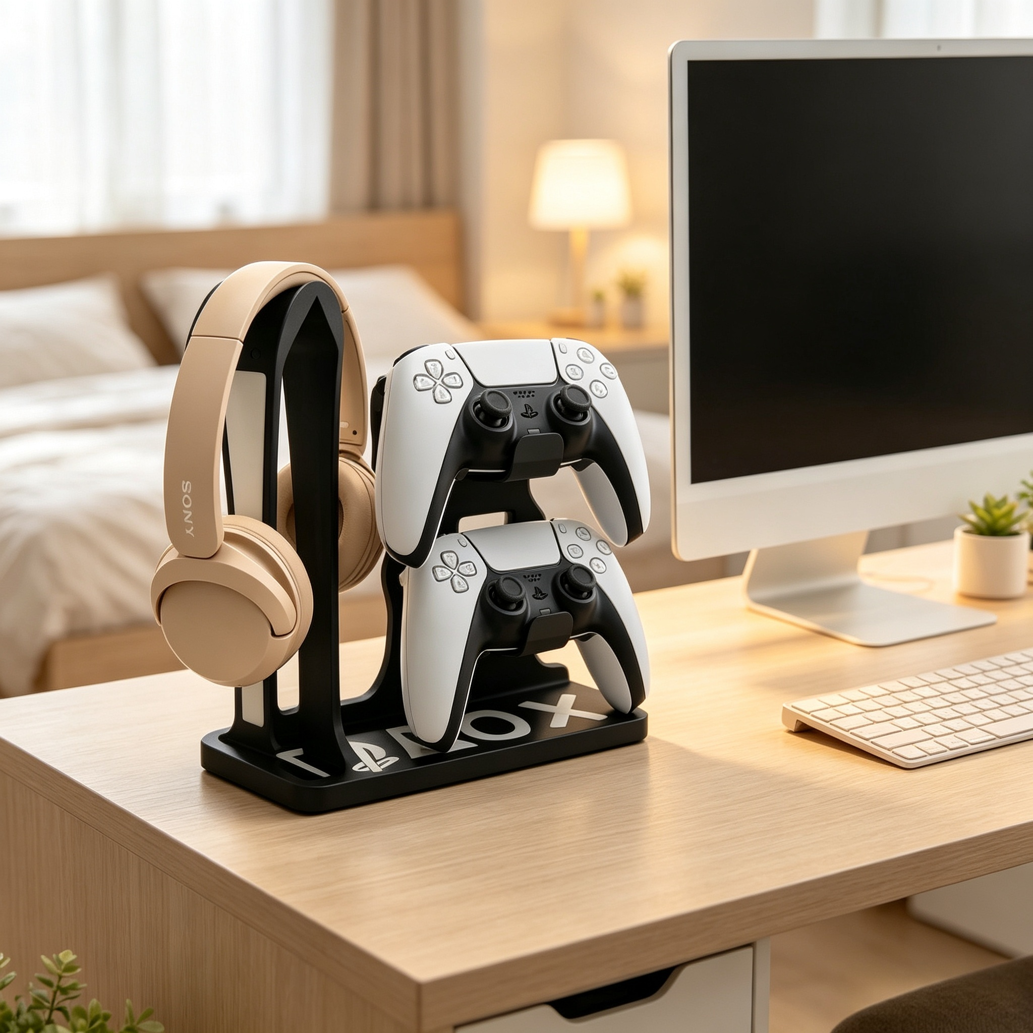 Headset Hanger Digital 3D Printing Game Symbol Base Desktop Dual Controller Holder