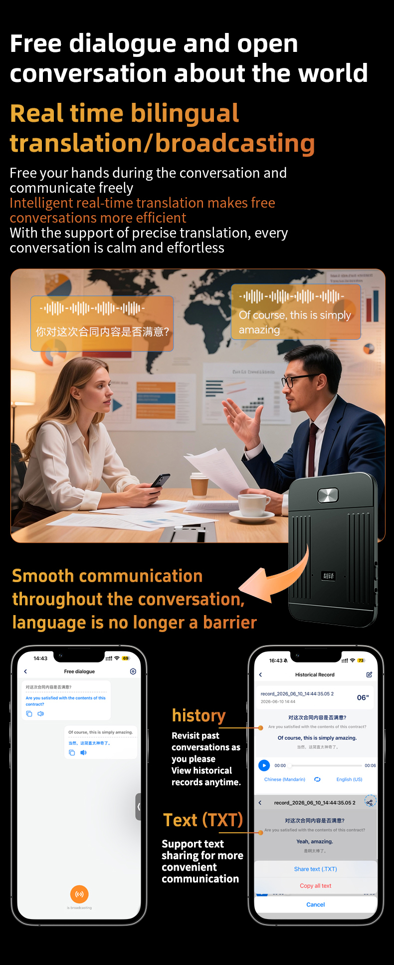 Summary Mobile Translator 147 Languages Video Calling AI Translation Device