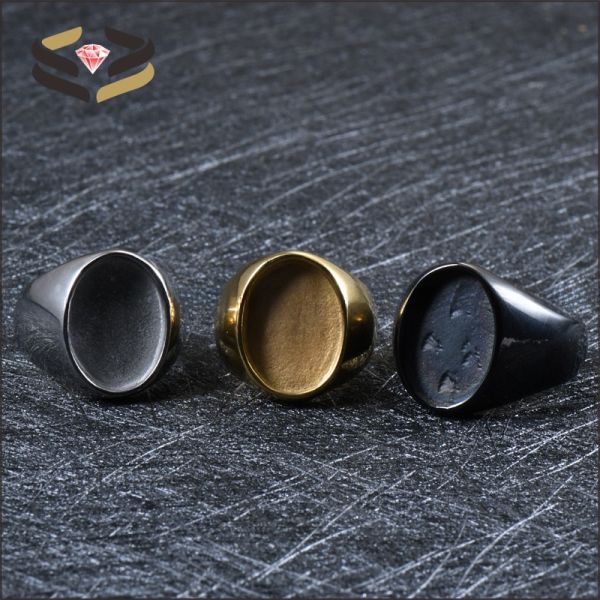 Geometric Pattern Stainless Steel Blank Wedding Band Rings With Plating Custom