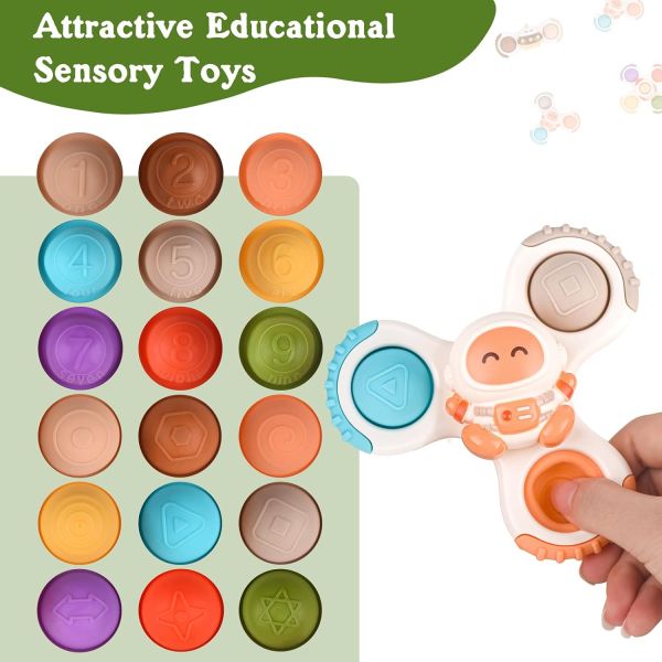 Unisex 3PCS Suction Cup Spinner Toys for Learning Sensory Toddlers 1-3 Baby Bath Ideal Gifts