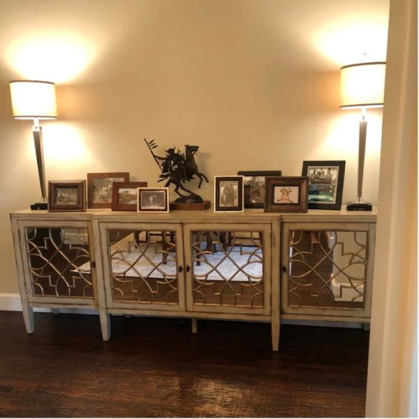 Black Mirror Credenza Cabinet Sideboard Organizer Set For Living Room TV