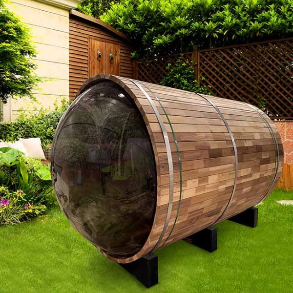 Red Cedar Wood Barrel Sauna 180x240CM Outdoor Saunas with Panonamic