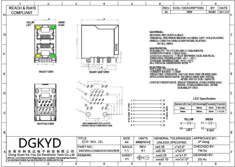 DGKYD59212188AB1E1DY1E022 5921 сети серия порта 8P8C модульного Джек Multiport DGKYD гнезда 2X1