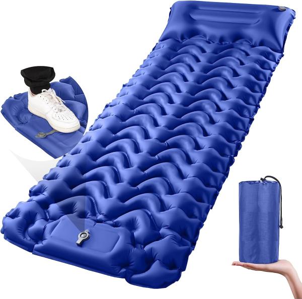 Inflatable Sleeping Pad for Camping, Extra Thickness 3.9 Inch Camping Pad with Pillow, Quick Inflation by Stamping