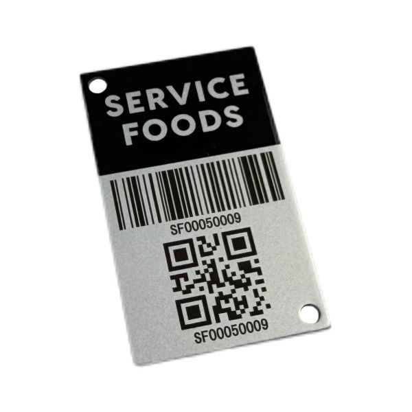 Custom Silver Surface Black Logo Metal Asset Tag Aluminum Serial Number Barcode Label for Warehouse Management