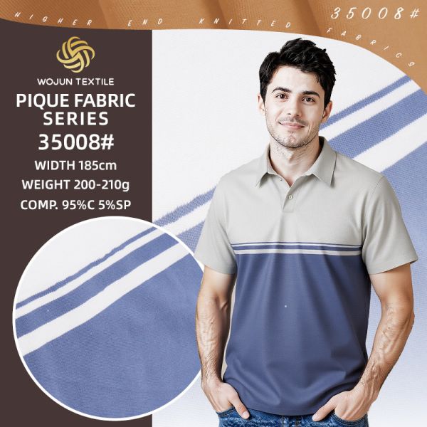 Striped Cotton Pique Fabric: 210gsm Stretch Texture for Premium Tees