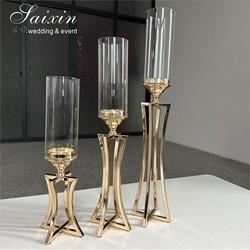 Central de Casamento Candlestick Decoração de Mesa Metal Prateado Porta-Vela de Casamento
