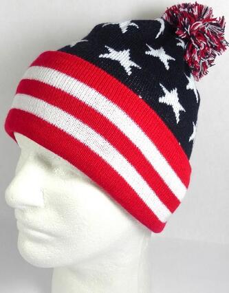 Flag Girls Pom Pom Beanie Hat Slouchy Knitted Ski Cap Kepp Warm For Winter Season