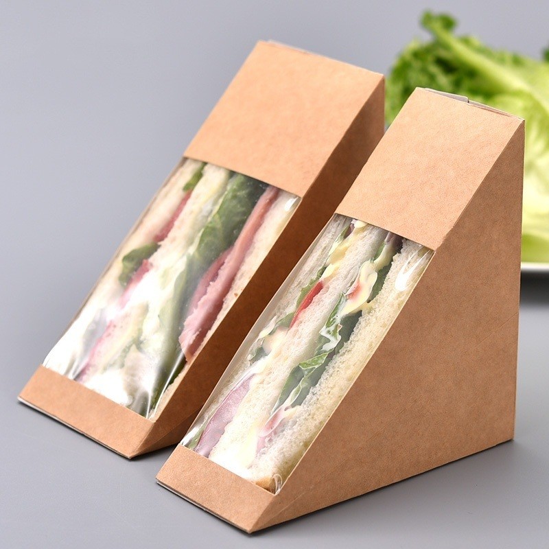 Custom Printed Takeaway Sandwich Box for Holding Bread Burger Packaging Box Without Lid