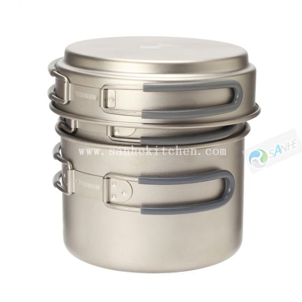 Titanium backpacking cookware 3pcs set, outdoor cooking used