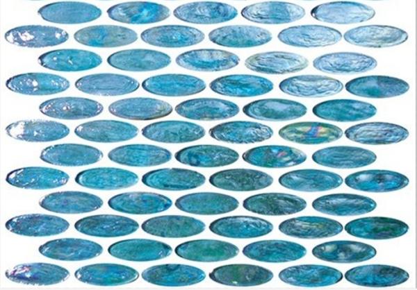 Blue & White Excalibur Oval Mosaic Glass Pool Tile Bush Hammered Surface