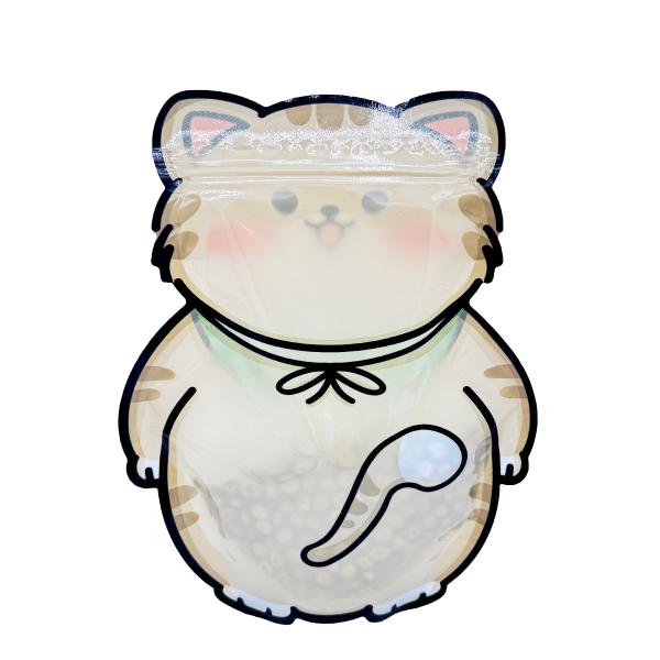 Custom Fat Cute Cat Shape Cut Printed Stand Up Bags with Ziplock on Top and Clear Window for Snacks Food Packaging