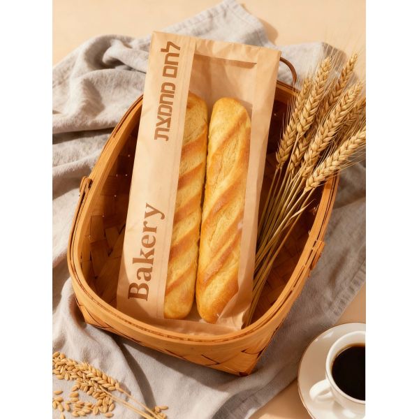 Customized Window Flat Satchel Kraft Paper Bag With Clear  WindowUse For Bakery Bag Bread Bag Food Bag
