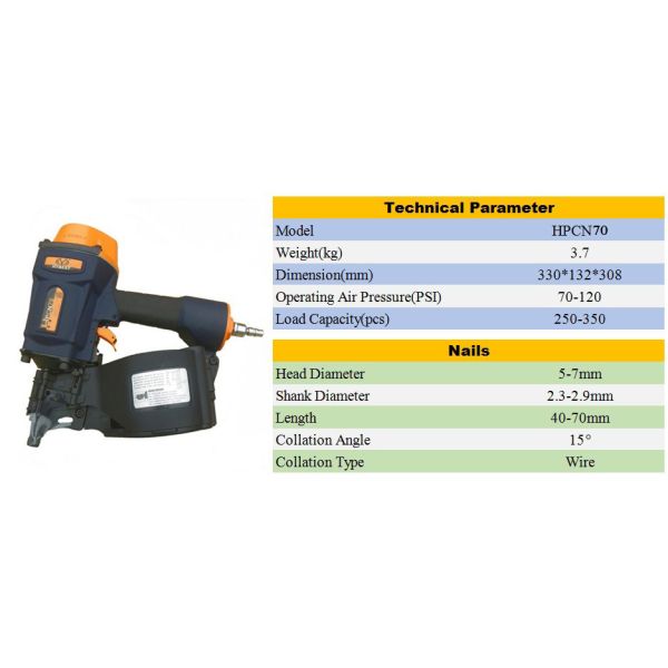 Customized Support OEM Pallet Making Coil Nail Gun HPCN70 in Aluminum Alloy