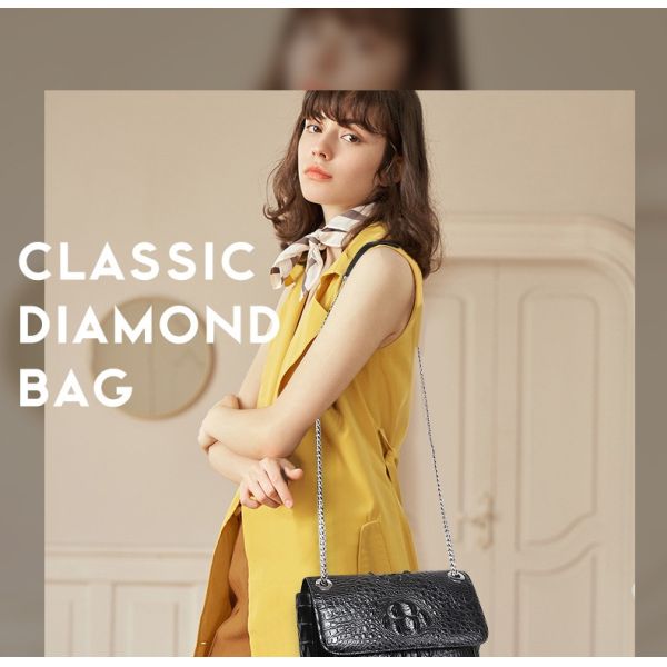 Exotic Genuine Crocodile Skin Silver Chain Lady Purse Real True Alligator Leather Women Purse Female Single Shoulder Bag