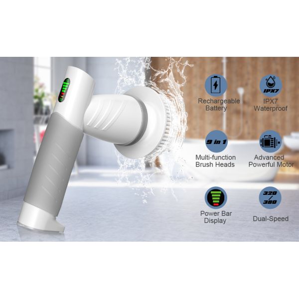 Multifunctional Hand Free 9 In 1 Electric Washing Cleaning Brush With USB Charging