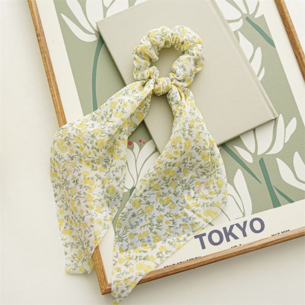 Spring summer fresh floral temperament streamer hairband girl head rope check large hair band leather band headdress