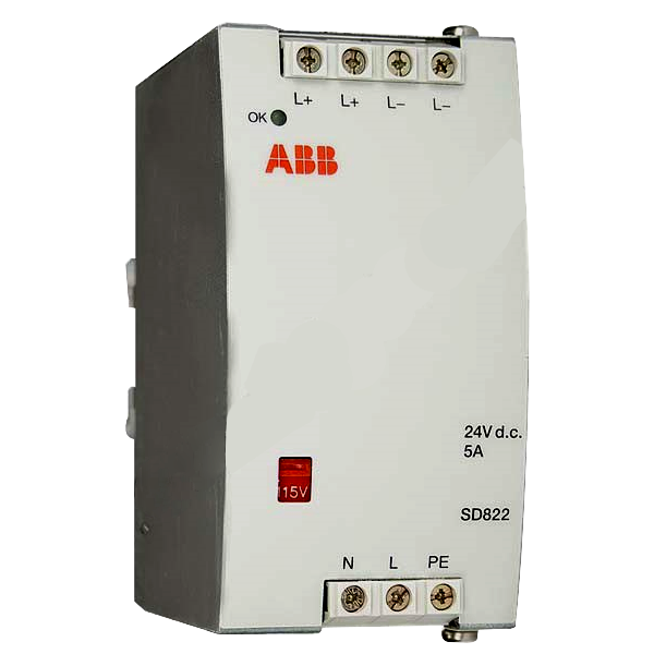 ABB SD822 3BSC610038R1 Power Supply with 3-20A Selectable Output Current IEC 61508-SIL2/SIL3 Rated and Wide Input Range
