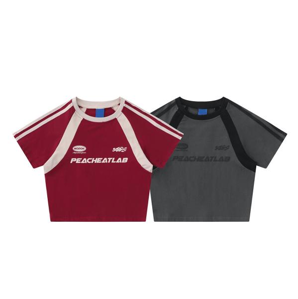 Método de Tecelagem Tricoteado Estilo Y2K Custom Vintage Meninas Carta 3D Screen Puff Imprimir T-Shirts