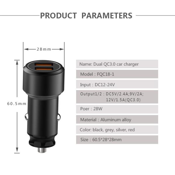 FQC18-1 Dual QC3.0 USB CAR CHARGER  Universal Compatible USB CAR CHARGER for all electronics cheap price