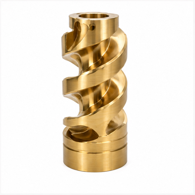5 Axis Milling CNC Copper Parts Brass Spiral Distributor Rotor Spiral Surface Vane Groove