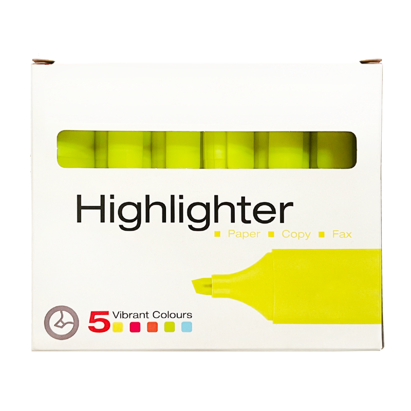 Facoty Wholesale 12PCS Yellow School And Office Fluorescent Ink Window Cuted Color Box Set Marker Chisel Fiber Tip Highlighter