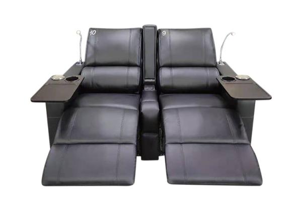 Faux Leather Power Home Theater Recliner Sectional Sofas With Raised Armrest Black