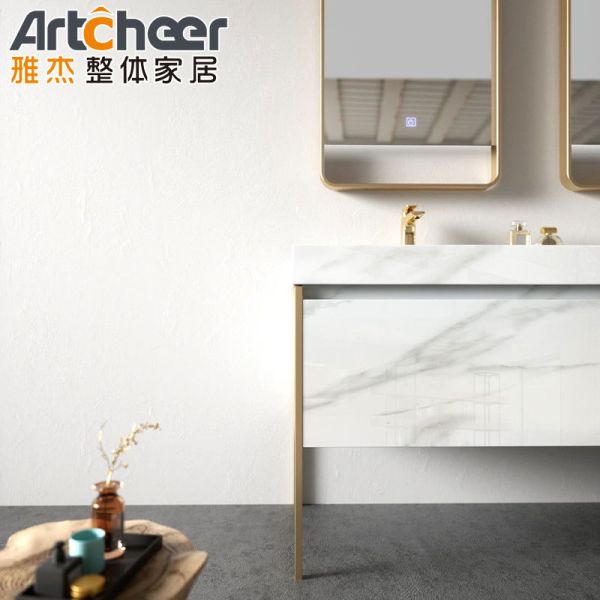 Modern Wall-mounted Bathroom Vanity Combo with Plywood Cabinet and Slab Basin for Hotel