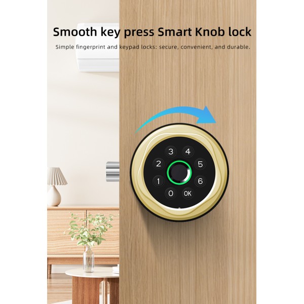YAGU Fingerprint Password Keyless Single Latch Tuya APP Electronic Round Smart Knob Lock Replacement Ball Lock
