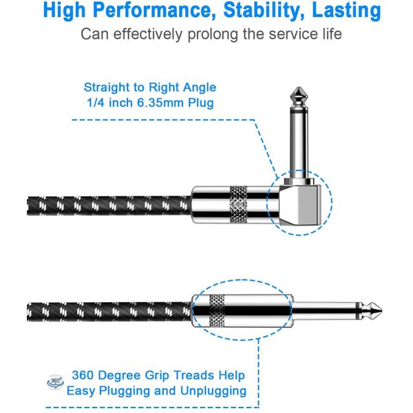 OEM 3M 1/4 pulgadas 6.3mm TS Jack Ángulo derecho Instrumento musical de bajo Amplificador Pedal Guitar Patch Cable