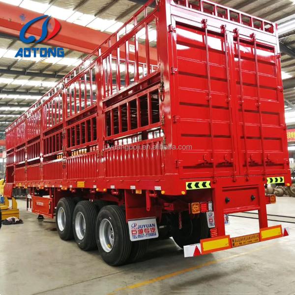 Aotong 3 Axle Fence Cargo Trailer with Automatic Lifting and Livestock Store House