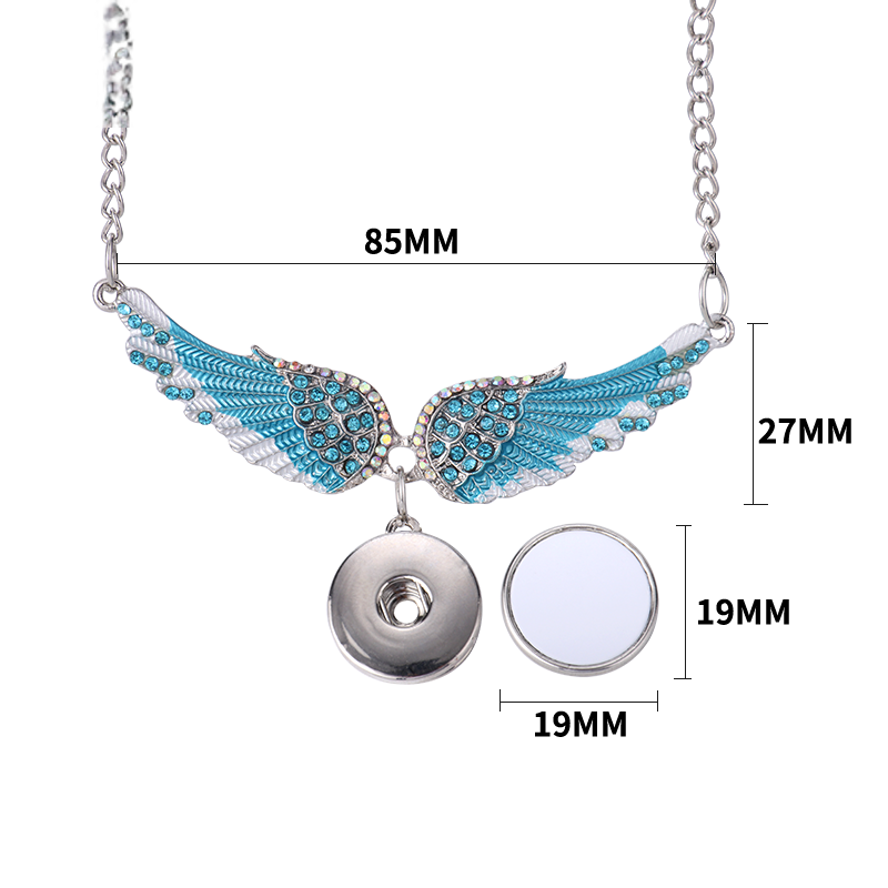 Personalized Photo Necklace Fashion Angel Wings Snap Button Pendant Necklace Sublimation Blank Necklace