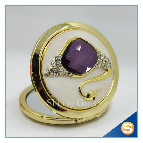 Shinny Gifts Elegant Swan Design Rhinestone Mirror Compact Mirror For Wedding Souvenir