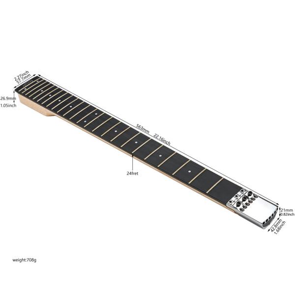Easy To Install 24 Fret Guitar Neck Headless Bass Neck 22.16 Inches Length