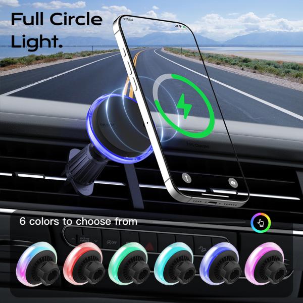 クリスタルテクスチャ車載ワイヤレス充電器、冷却ファンと星空ライト付き、iPhone充電スタンド用