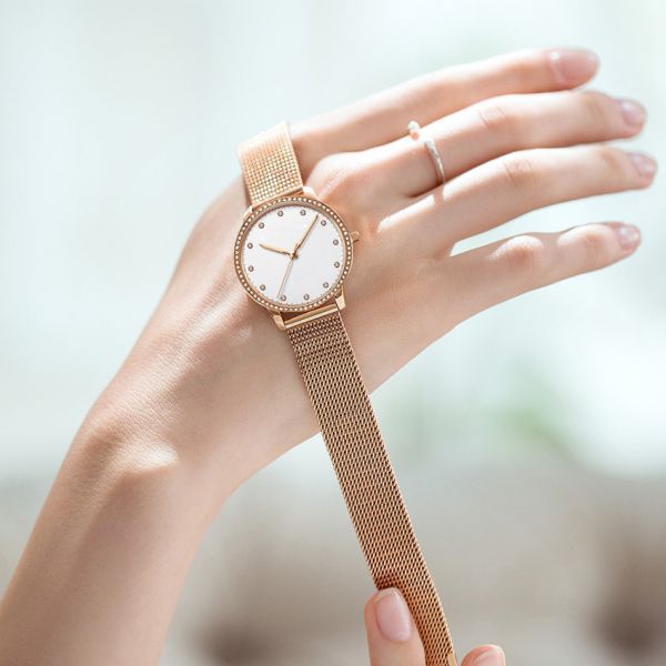 Relógio impermeável BSCI de quartzo da liga do chapeamento do IP das senhoras 3ATM