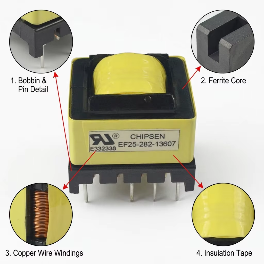 Stable Low Loss Ferrite EF25 SMPS Transformer for High Voltage Power Application