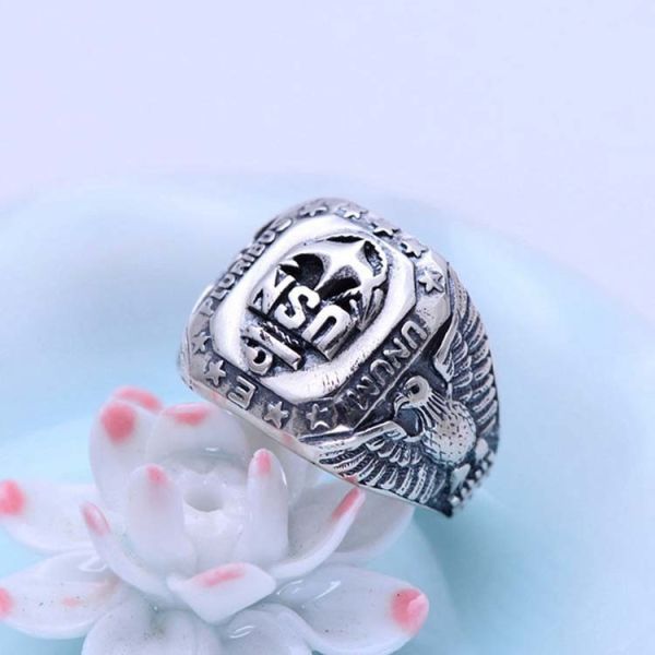 Men Sterling Silver Ring Punk Eagle US Army Military Band Ring (024441W)